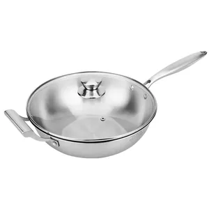 Personalizado en blanco duradero de acero inoxidable Hotel cocina <span class=keywords><strong>grande</strong></span> sin patrón de panal gran tapa de vidrio huevo frito freír wok sartén - Product Image 3