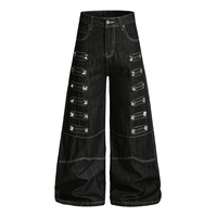 Jeans punk style Y2K foncé pour hommes et femmes, avec clous décoratifs, coupe droite large et audacieuse