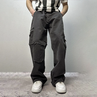 Pantalon cargo HL personnalisé Big Patch Vintage Y2K, jeans multi-poches en denim, jean ample à jambe large simple et délavé taupe, baggy