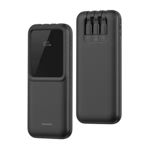 USAMS powerbank Mini layar Digital, pengisi daya portabel 10000mAh dengan kabel