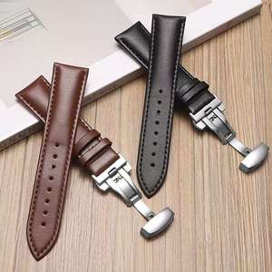 Bracelet de <span class=keywords><strong>montre</strong></span> de qualité supérieure en cuir véritable, universel, avec fermoir papillon sécurisé, bracelet de <span class=keywords><strong>montre</strong></span> souple en cuir pleine fleur pour femme et <span class=keywords><strong>homme</strong></span> - Product Image 3