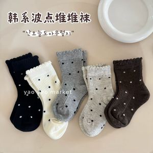 Korean Style Polka Dot Stack <b>Socks</b> Women Medium Thickness Breathable Mid Calf <b>Socks</b> With Lace Trim For Autumn <b>Winter</b> - Product Image 1