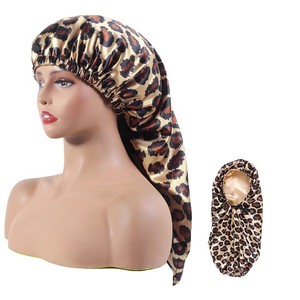 NOUVEAU <span class=keywords><strong>Bonnet</strong></span> de nuit réglable en satin imprimé par sublimation à rayures pour femme, double couche, motif floral, personnalisable, pour cheveux bouclés - Product Image 1
