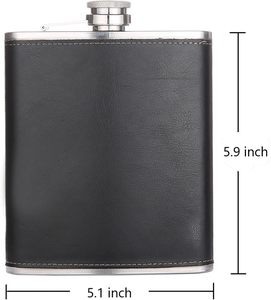 Botella de Agua Portátil de Acero Inoxidable y Cuero Negro a Prueba de Fugas de 6 oz para Regalo, Venta al por Mayor - Product Image 4