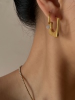 Anting-anting wanita desain unik berlapis emas 18k tahan air dari baja anti karat, model Cuban Round Zircon kecil, Dazan Baru 2027.
