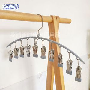 New Era 10 Clip Clothes Drying Rack Silver Gray Metal Hanging Type Sock Clips - Product Image 1