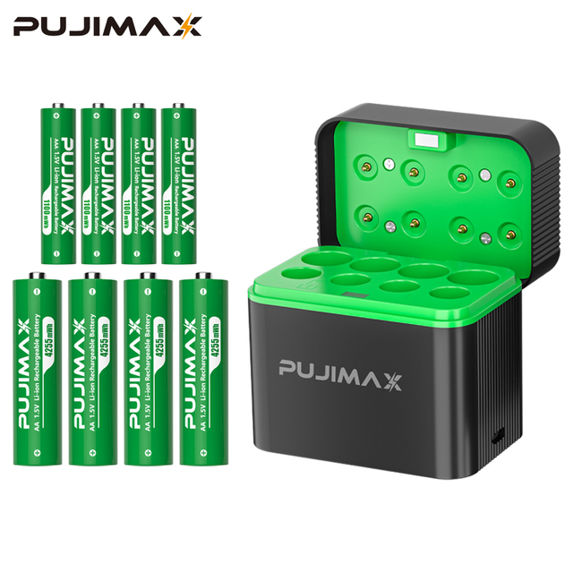 PUJIMAX 2025 Trendy Aa Lithium Rechargeable Batteries AAA Lithium Battery and USB Battery Charger with LED Charging Indicator