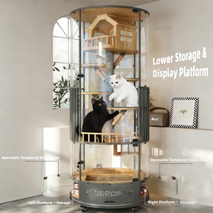 Panoramisch transparante glazen draaibare cilindrische houten kattenvilla moderne luxe binnenkattenkooi met geïntegreerde kattenbak - Product Image 3