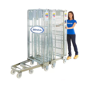 जेंडा 500 किलोग्राम क्षमता रोल कंटेनर ट्रॉली 720x820x1720 मिमी जस्ता तह भंडारण रोल केज 2 फिक्स्ड 2 स्विवेल नायलॉन - Product Image 4