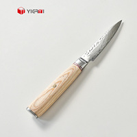 Couteau d'office professionnel japonais de 3,5 pouces, lame martelée Tsuchime en acier Damas VG10 à 67 couches, manche en bois de Pakka blanc