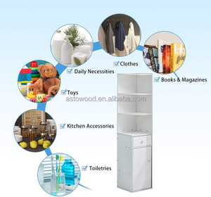 Estantería alta para sala de estar, esquina de madera blanca, delgada de pie <span class=keywords><strong>con</strong></span> puerta y 3 estantes para espacios pequeños y estrechos - Product Image 6