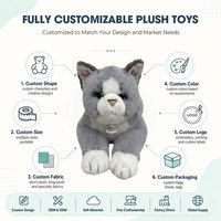 Peluche réaliste de chat gris doux, jouet en peluche couché pour la décoration de la maison et cadeau d'anniversaire pour enfants