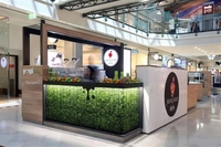 Vitrine à boissons personnalisable haut de gamme moderne et écologique en bois, métal, verre, LED et acrylique, garantie 3 ans pour les centres commerciaux et la vente au détail