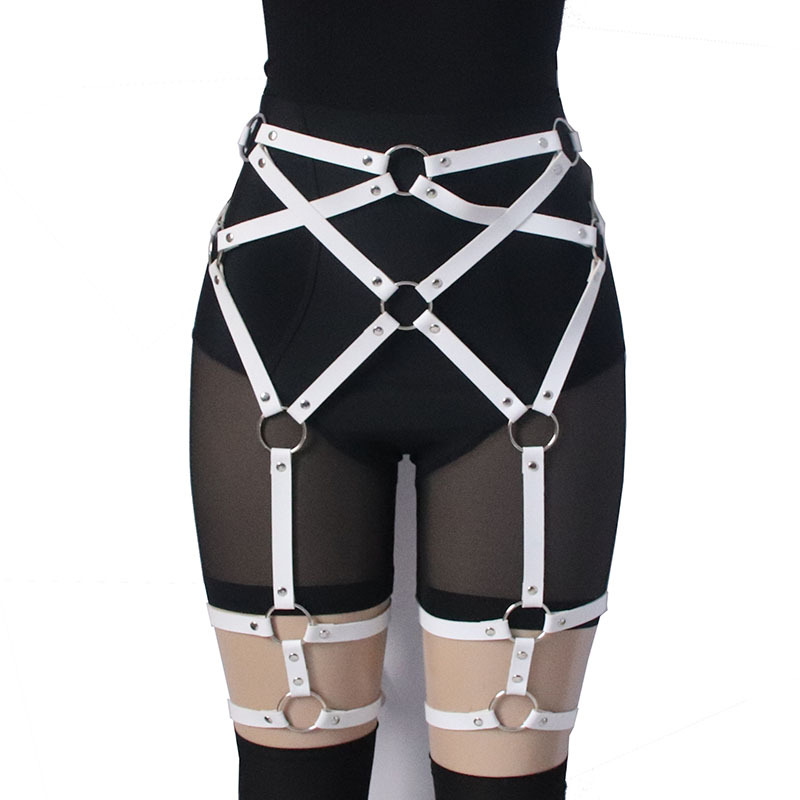 Womens Neo-Gothic Sexy Lingerie Garter Belt, Punk Leather Harness & Crop  Top Set for Everyday Wear