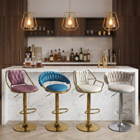 Chaise de bar pivotante réglable en tissu et cuir, avec structure en fer, design moderne pour salon