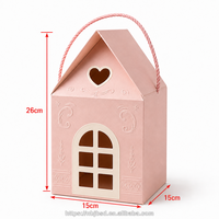 Boîte d'emballage en carton rigide rose en forme de maison, style esthétique, avec poignée en corde, pour cadeaux de boutique, vente en gros, OEM/ODM