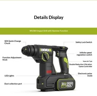 Marteau perforateur électrique sans fil WU384.2 à batterie lithium-ion, perceuse à percussion double usage pour béton et outil électrique mural