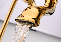 Robinet de douche sur pied TONUA à double poignée, en laiton vieilli moderne, surface polie, avec valve en céramique et jet pluie