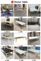 Table de salle à manger NIKA de luxe avec lettres dorées brillantes LOVE, structure en acier inoxydable et plateau en verre, idéale pour les mariages, les événements et les fêtes