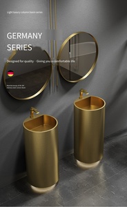 Lavabo moderne <span class=keywords><strong>en</strong></span> acier inoxydable finition brossée, sur pied, résistant à l'eau, facile à nettoyer, garantie 3 ans - Product Image 3