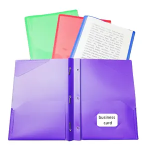 Multicolor Letter Size Paper Document Protection Clear Front Plastic Pocket Presentation Folder With 3 Prongs And Card Slot
