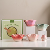 Ensemble de cérémonie du thé Matcha complet de cinq pièces, nouveau style chinois, motif floral, céramique émaillée au four