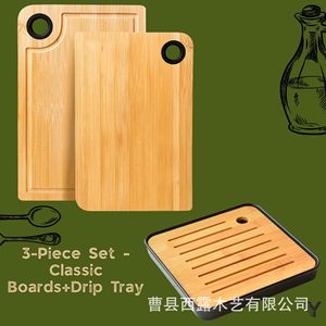 Ensemble de planches à découper en bois rectangulaires double face avec rainure pour les jus, pour usage en cuisine - Product Image 3