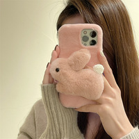 IVANHOE Nouvelle coque de téléphone pour filles en peluche 3D mignonne en forme de lapin blanc pour l'automne et l'hiver, compatible avec Apple 16promax 15pro 14 13