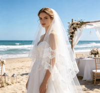Voile de mariée élégant à deux couches en dentelle, voile de mariée en tulle doux, accessoire romantique pour cheveux de mariée