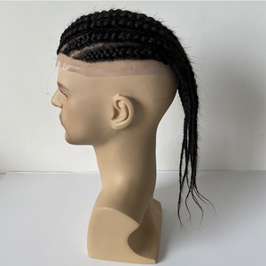 Prothèse capillaire respirante en <span class=keywords><strong>cheveux</strong></span> humains naturels noirs, avec base en dentelle complète, pour tresses longues de type cornrow pour hommes africains - Product Image 2