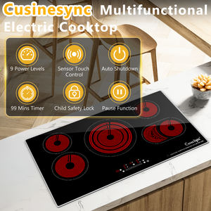 Table de cuisson électrique 5 brûleurs, plaque de cuisson électrique 36 pouces 9200W, plaque vitrocéramique encastrable avec brûleur BBQ, commande tactile, sécurité enfant - Product Image 2