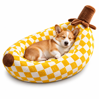 Lit pour chien de luxe en forme de banane, canapé-lit pour chiot en peluche à carreaux, coussin amovible, nid lavable pour animaux de compagnie de petite et moyenne taille