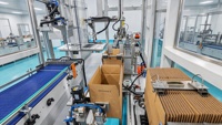 Mesin Pengemasan Karton Otomatis Robot Delta Pengemas Kardus Sistem Visi Pembentuk Karton Konveyor Penyegel Karton Robot Palletizing