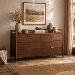 Armoire de rangement moderne en bois à 6 tiroirs, commode longue de style mid-century pour chambre à coucher, salon, salle à manger, meubles de maison - Product Image 6