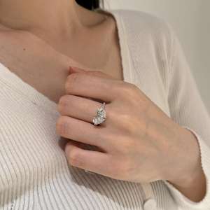 Dylam库存妇女承诺925纯银订婚婚礼锆石立方锆石两石戒指 - Product Image 3