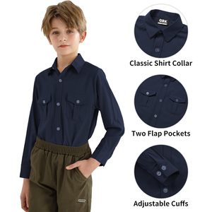 Camisa de Vestir de Manga Larga para Niños, con Botones, de Algodón Oxford, con Bolsillo en el Pecho, Camisa de Uniforme - Product Image 4