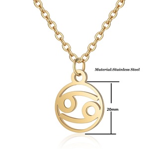 Acero inoxidable ahueca hacia fuera la estrella signo del zodiaco collar 12 colgante collar mujeres cadena gargantilla hombres joyería regalos - Product Image 4