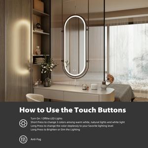 3000k 4000k 6000k Réglable Capteur Intelligent Écran Tactile Contrôle 3 Couleurs et Dimmable Lumineux Led Ovale Salle De Bains <span class=keywords><strong>Miroir</strong></span> Avec Lumière - Product Image 5