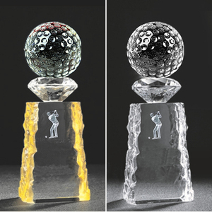 Wz कारखाने थोक के 9 कस्टम 3 डी लेजर उत्कीर्ण पर्यावरण के अनुकूल 250 मिमी गोल्फ बॉल ट्रॉफी प्रीमियम क्रिस्टल ग्लास शिल्प स्मारिका - Product Image 4