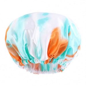 Bonnet de Douche Imperméable Double Couche Tie-Dye de Luxe pour Femme, Idéal pour Salon de Coiffure - Product Image 5