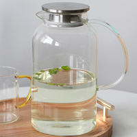 Pichet en verre avec couvercle, carafe à eau résistante à la chaleur de 2,2 L et 74Oz pour eau chaude/froide, thé glacé et boisson au jus transparent