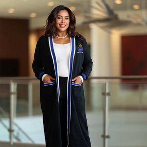 Jolie fille femmes coupe-vent côté col ouvert ample Club solide lettre grecque sororité symboles manteau pull - Product Image 5