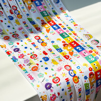 Rubans en coton multicolores ludiques style dessin animé mignon Modèle 2B33 pour gâteaux d'anniversaire d'enfants, cadeaux et décorations de fête de maternelle