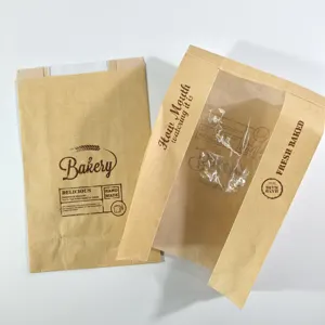 Custom Printed Food Grade Side Gusset Brown Packaging Plastic Bread Cookie Kraft Laminated Sealing Paper Bags with Logo