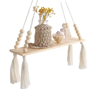 Galy Macrame Hangende Plant Plank Met Kwastje Boho Opslag Drijvende Planken Handgemaakte Rustieke Hanger Plantenbak Rek Pot Stand