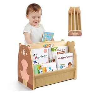 Étagère à livres pour enfants en bois, style Montessori, pour <span class=keywords><strong>chambre</strong></span> de bébé, étagère double face avec 4 niveaux et poches profondes - Product Image 1