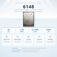 6148 Server CPU 20 Core 2.4GHz LGA3647 27.5MB SR3B6 150W Virtualisasi Cloud Web Edge HPC IT Big Data