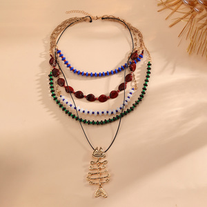 Collar de Moda Kaimei 2027, Collar Tejido a Mano con Turquesa en Varias Capas, Colgante de Espina de Pescado, Collares Apilados - Product Image 3