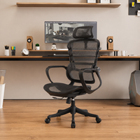 Chaise de bureau ergonomique de direction à dossier haut en maille, inclinable, avec accoudoirs à roulettes et appui-tête réglable
