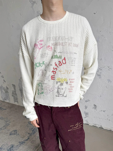 เสื้อคอกลมลายกราฟิกวินเทจขนาดใหญ่พิเศษ ทรงหลวม ผ้าถักลายวาฟเฟิล พิมพ์ลาย<span class=keywords><strong>โปสเตอร์</strong></span>สไตล์เรโทร - Product Image 3